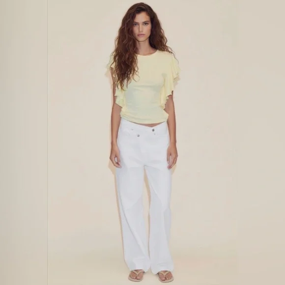 (#147)ZARA Ruffled Sleeve T-Shirt - Picture 1 of 7